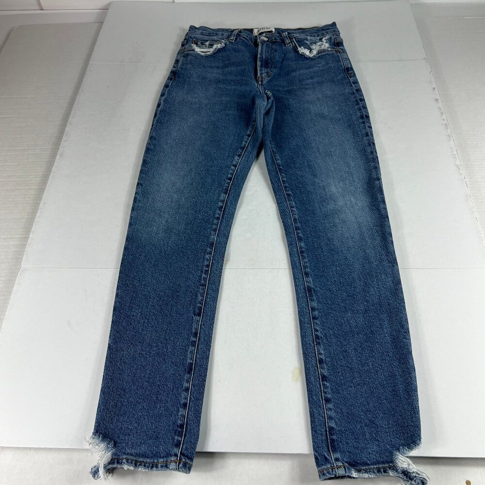 AGOLDE Jean Women 26x26 Toni Mid Rise Straight Crop Blue Distressed Denim Tag 27